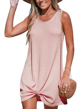 Womens Pink Polyester Coverup Waffle Knit Beach Bathing Suit Coverup Sleeveless